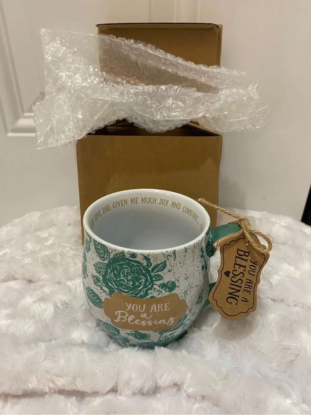 🆕You Are A Blessing Ceramic Mug in Teal & White with Verse inside Mug - NIB